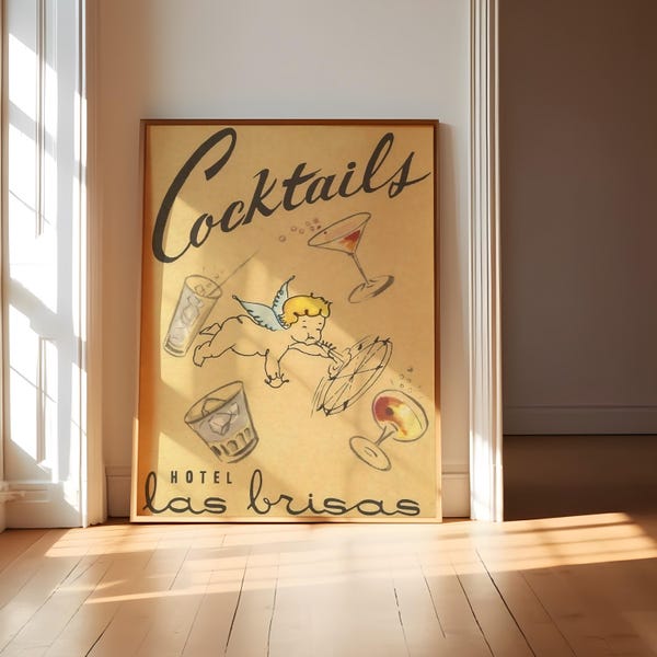Vintage Cocktails Print, Aesthetic Wall Art, Retro Wall Art, Trendy Print, Digital Print, Printable Art, Bar Cart Art