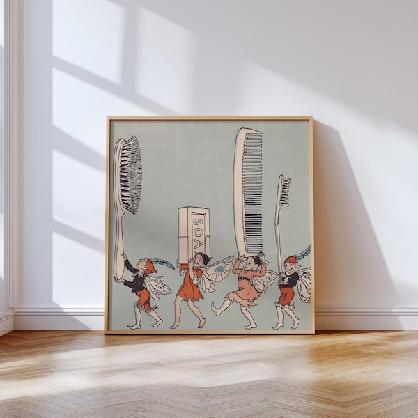 Vintage Badezimmer Feen Kunstdruck, Retro Ästhetisches Dekor (Digitaldruck)