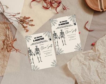 Spooky Skeleton Baby Shower Invitation | Gothic Halloween Canva Template (Digital)