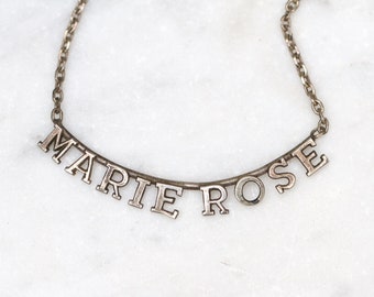 Marie Rose Choker Necklace - Sterling Silver Name Pendant - Vintage Oxidised Jewellery