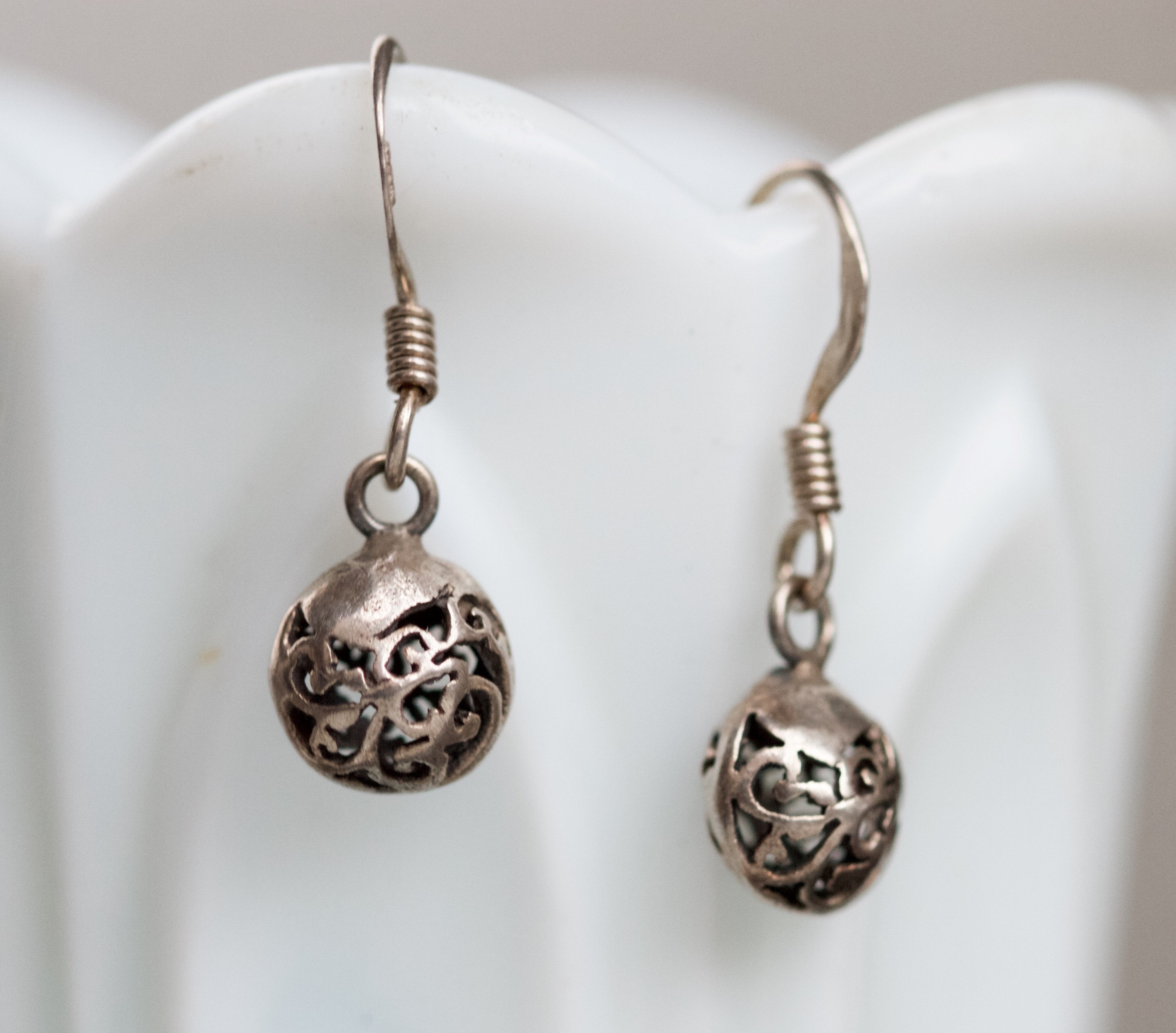 Filigree Dangle Ball Earrings Sterling Silver with Patina Etsy