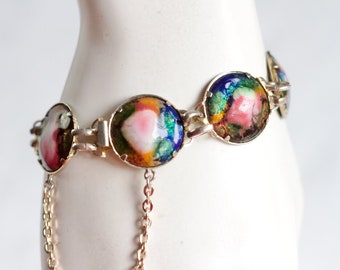 Colourful Dots Bracelet - Alcohol Ink Glass Round Links Boho Bracelet - Vintage Oxidised Jewellery