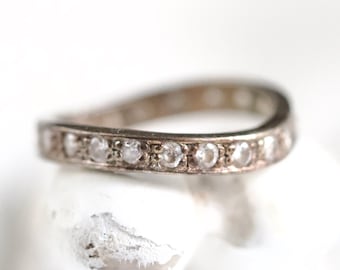 Art Deco Thin Eternity Ring size N - Oxidised Sterling Silver and Cubic Zirconia Dainty Ring Band size 6.5 - Vintage Jewelry