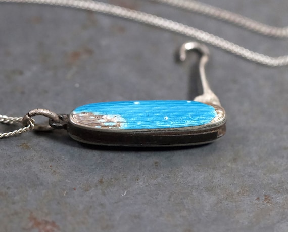 Tiny Folding Button Hook Necklace - Antique Blue … - image 4