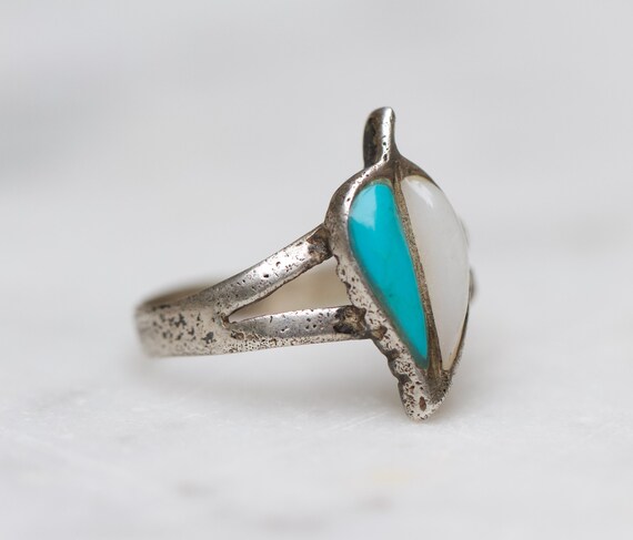 Vintage Sterling Silver Turquoise Leaf Ring – Boh… - image 3