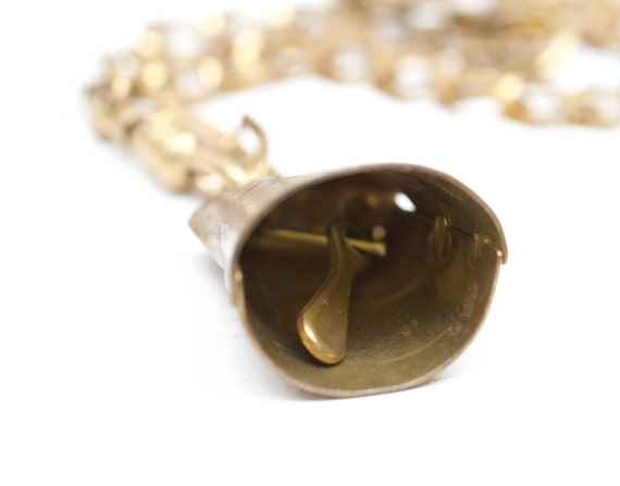 Brutalist Cow Bell Necklace - Chunky Brass Musica… - image 6