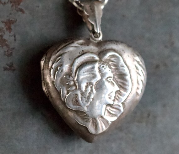 Art Nouveau Heart Locket Necklace - Sterling Silv… - image 4