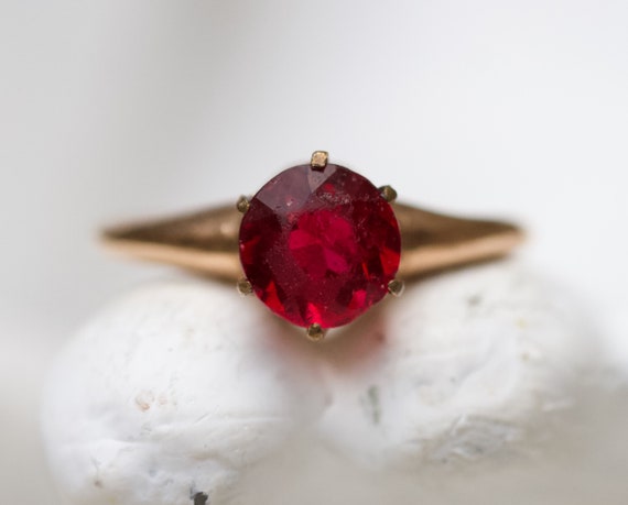 Art Deco Red Solitaire Ring size N - Rolled Gold … - image 1