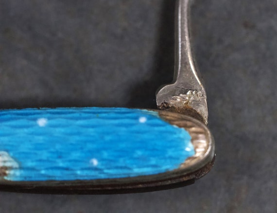 Tiny Folding Button Hook Necklace - Antique Blue … - image 5