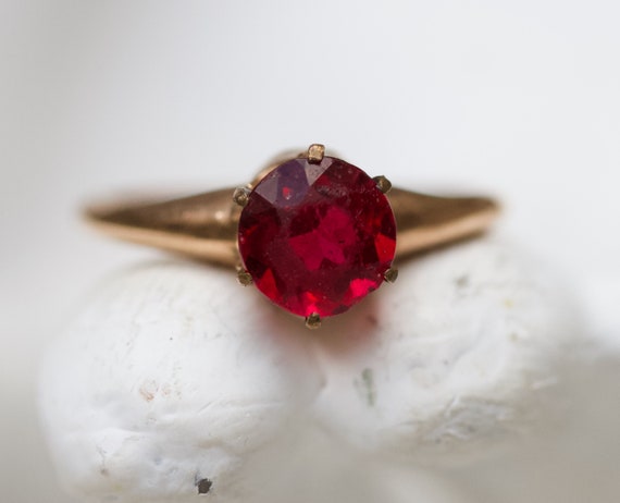 Art Deco Red Solitaire Ring size N - Rolled Gold … - image 3