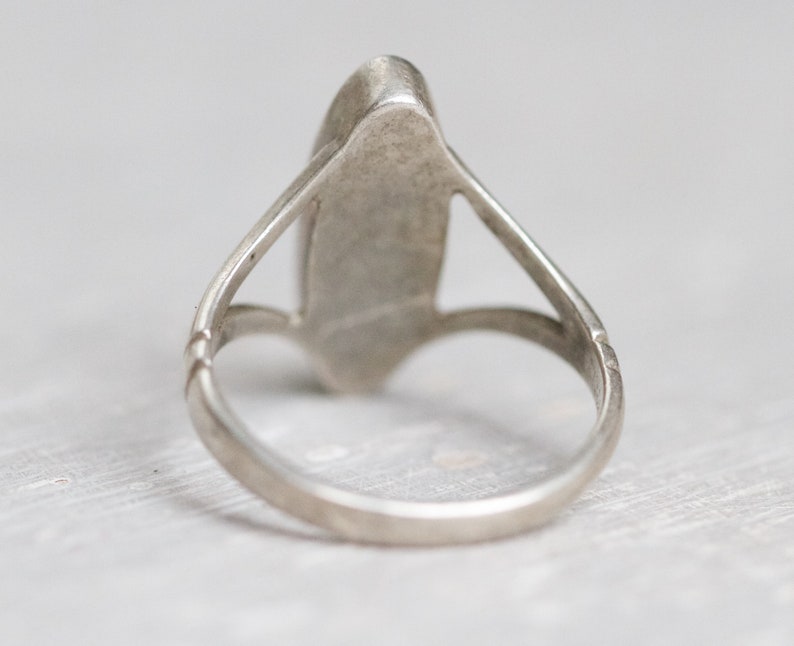 Long Index Finger Marquise Ring Size 5 12 Sterling Silver and Abalone shell Paua Seashell Ring Vintage Hippie Jewelry