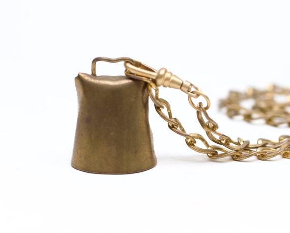 Brutalist Cow Bell Necklace - Chunky Brass Musica… - image 4