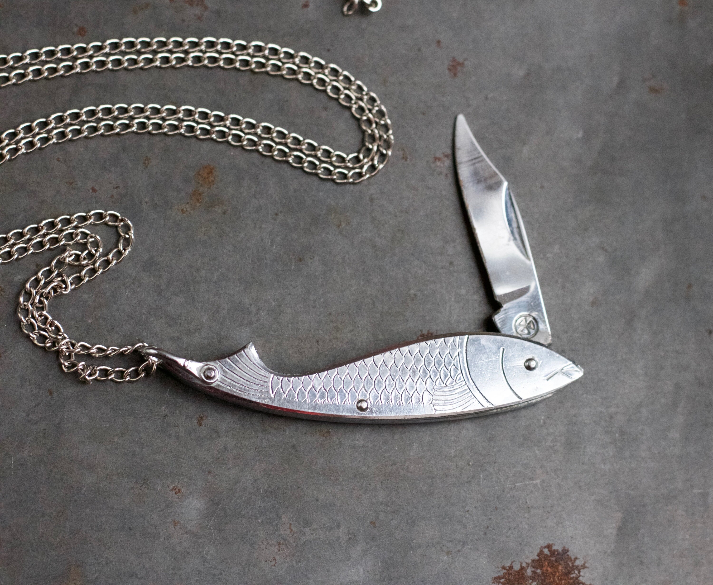 Fish Shaped Penknife Necklace Pocket Knife on Chain Etsy