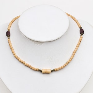 Bovine Bone Beads Necklace - 16 Inch Choker - Antique Beige Natural Jewellery - Vintage Boho Layering Necklaces