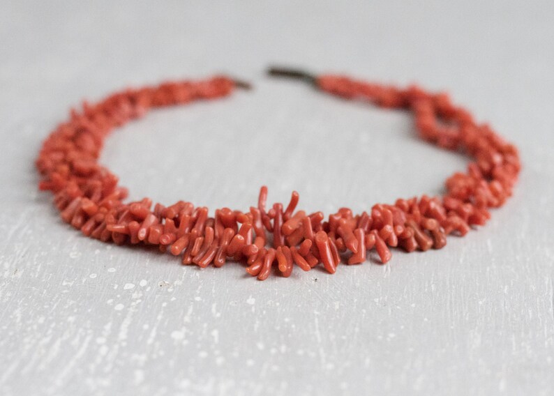 Natural Choker Deep Salmon Branch Sticks Double Strand Vintage Jewelry Coral short Necklace