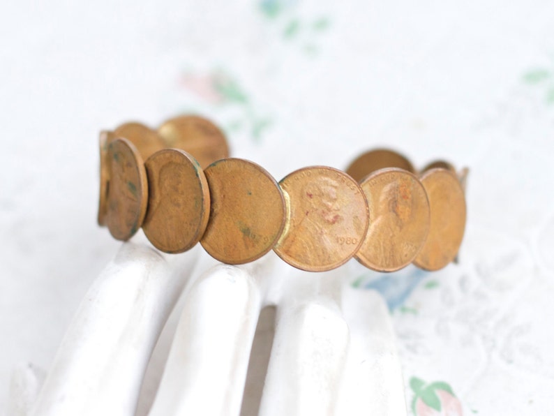 Coin Cuff Bracelet USA Boho Cuff Repurposed One Cent Coins