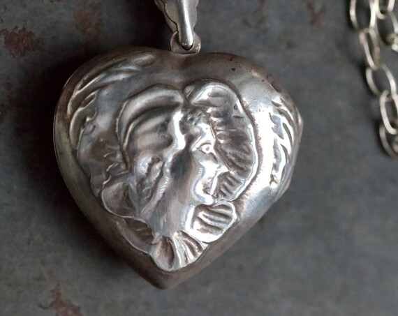Art Nouveau Heart Locket Necklace - Sterling Silv… - image 8