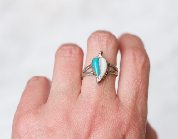 Vintage Sterling Silver Turquoise Leaf Ring – Boh… - image 2