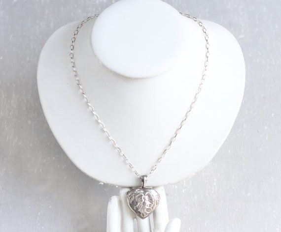 Art Nouveau Heart Locket Necklace - Sterling Silv… - image 2