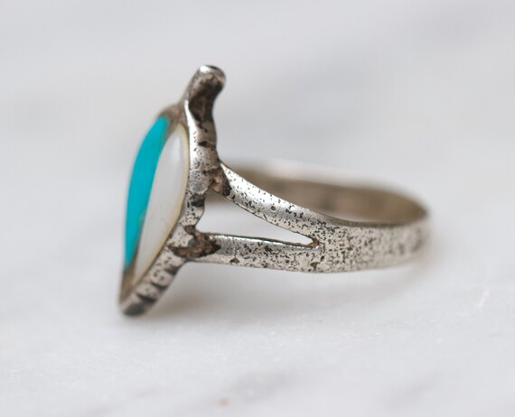 Vintage Sterling Silver Turquoise Leaf Ring – Boh… - image 5