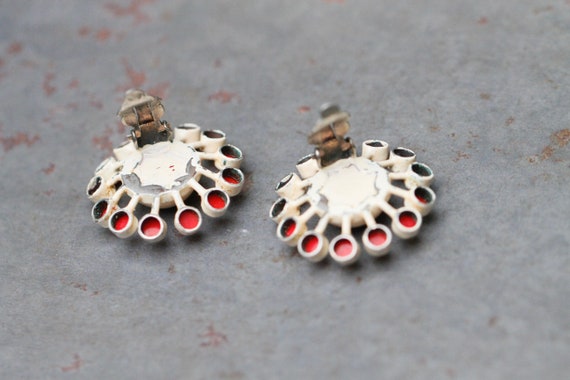 Beige and Red Flowers Clip on Earrings - 1960s At… - image 6