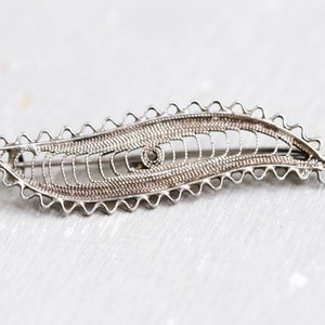 Art Deco Bar Brooch - Sterling Silver Filigree Collar Pin - Vintage Oxidised Jewellery