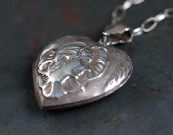 Art Nouveau Heart Locket Necklace - Sterling Silv… - image 7