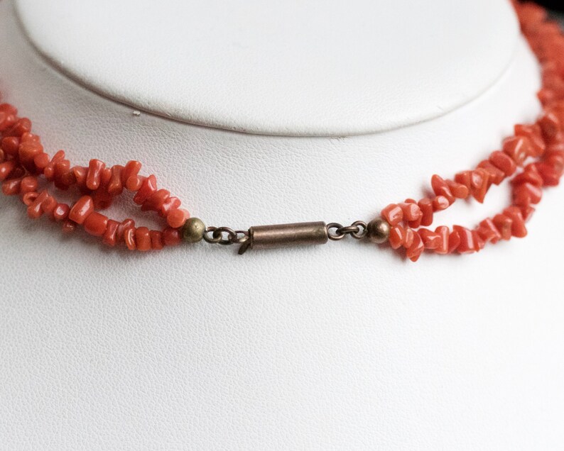 Natural Choker Deep Salmon Branch Sticks Double Strand Vintage Jewelry Coral short Necklace