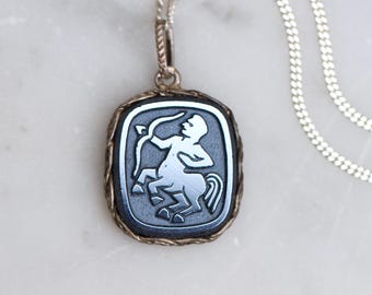 Collana vintage Sagittario - Ciondolo zodiacale in argento sterling con vetro blu navy