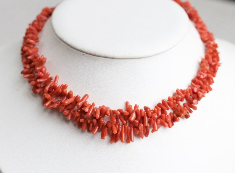 Natural Choker Deep Salmon Branch Sticks Double Strand Vintage Jewelry Coral short Necklace