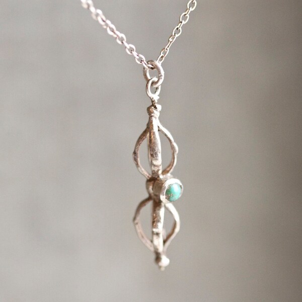 A Journey to the Center of the Earth - Turquoise and Twisted Silver Delicate Necklace