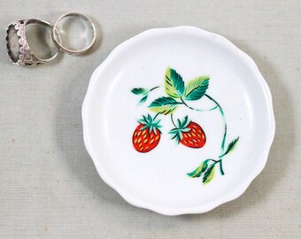 Yves Rocher Strawberries Ring Holder - Porcelain Small Trinket Dish - Vintage Boho Home Decor