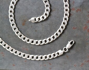 Men's Chunky Chain Necklace - 20 Inch Sterling Silver solid Curb Links - Minimalist Brutalist - Vintage Oxidised Jewellery