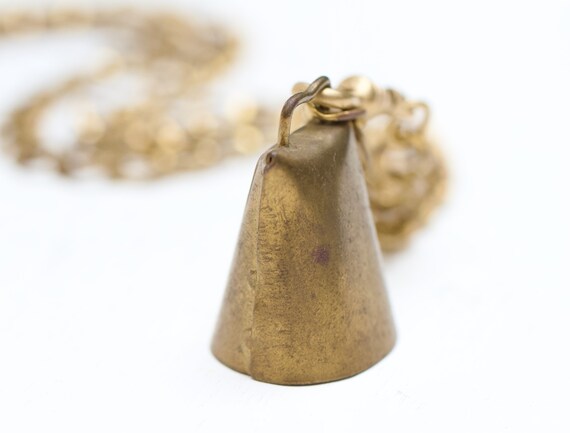 Brutalist Cow Bell Necklace - Chunky Brass Musica… - image 5