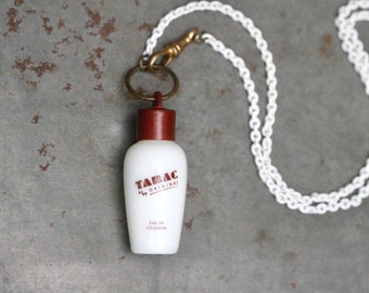 TABAC Collana con bottiglia in miniatura - Ciondolo con fiala di tabacco da fiuto brutalista in vetro di latte - Gioielli vintage riproposti