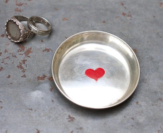 Sterling Silver Ring Dish With Red Heart Minimalist Pin Dish Miniature Bowl Vintage Boudoir Home Decor Etsy
