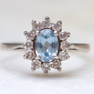 Aqua Blue Ballerina Ring size P - Art Deco Sky Blue Engagement Ring size 7.5 - Vintage Cocktail Jewellery