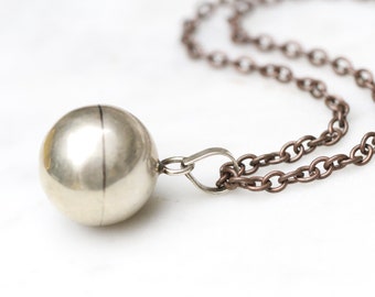 Harmony Ball Necklace - Copper, Brass and Silver Chime Jingle Bell - Maternity Gift - Mexican Bola - Pregnancy - Vintage Oxidised Jewellery