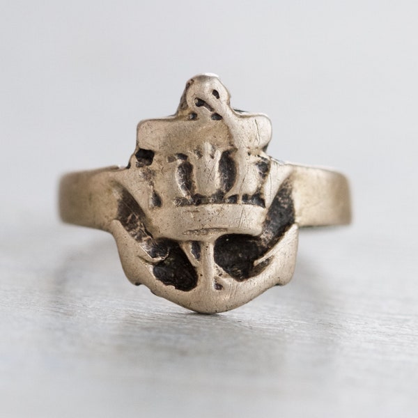 Anchor Signet Ring - Sterling Silver Nautical Ring size 6 - Vintage Oxidized Jewelry