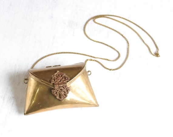 1920s Brass Clutch Bag with Chain - Art Deco Small Pi… - Gem