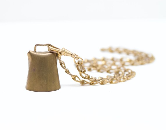 Brutalist Cow Bell Necklace - Chunky Brass Musica… - image 3