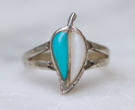 Vintage Sterling Silver Turquoise Leaf Ring – Boh… - image 4