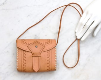Small Leather Handbag - Mini boho Leather Satchel - Camel Child's Cross Body Bag - Vintage Accessories