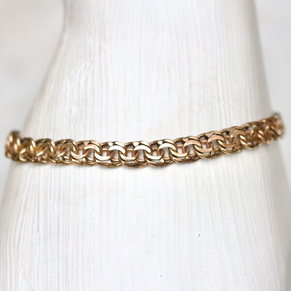 Rolled Gold Bismarck Chain Bracelet signed Amerik - Vintage Oxidised Boho Jewellery