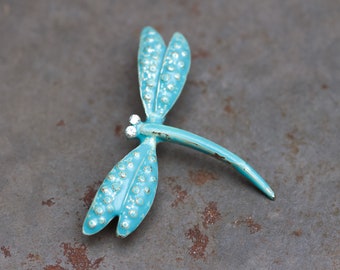 Spilla da bavero con libellula - Spilla con insetti farfalla smaltata azzurro cielo - Gioielli vintage primaverili