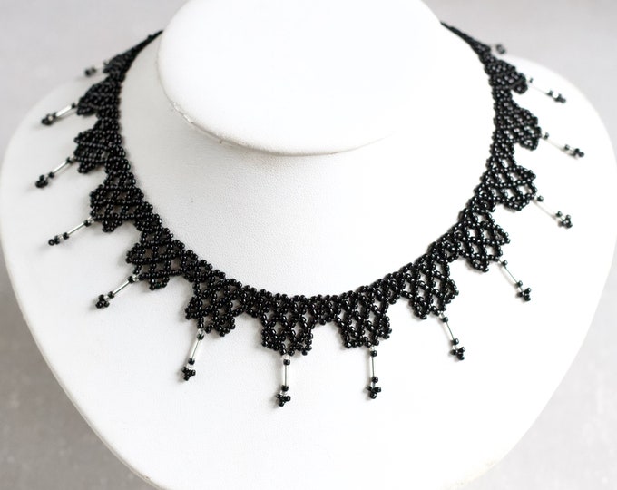 Black Gothic Choker Spiky Short Collar Necklace Victorian Revival 90s ...