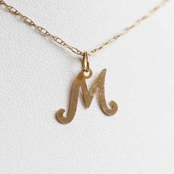 9ct Gold Letter M Necklace - 9 Carat Yellow Gold Initial m Minimalist Pendant - Vintage Layering Jewelry