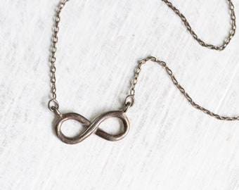 Infinity Necklace - Minimalist Sterling Silver Thin Chain with Infinity Symbol Choker - Vintage Oxidised Layering Jewellery