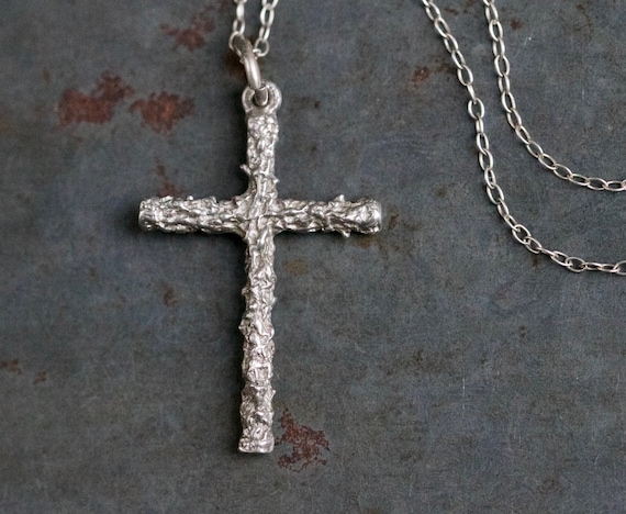 31mm x 50mm Jewel Tie 925 Sterling Silver Antiqued-Style Cross Pendant Charm 