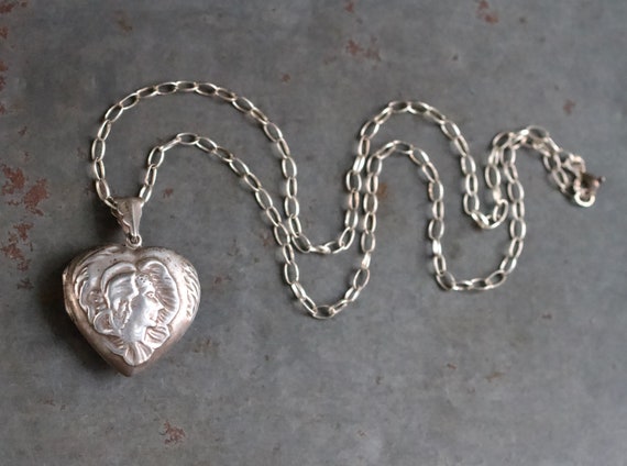 Art Nouveau Heart Locket Necklace - Sterling Silv… - image 3
